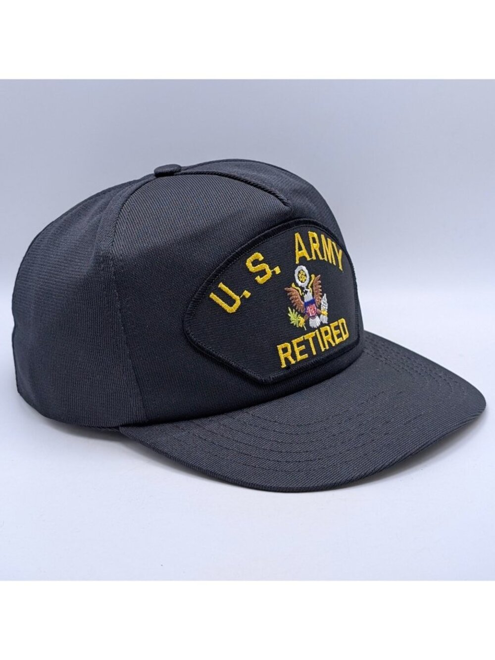 Vintage US Army Retired Black Military Cap Snapback Hat Eagle Patch Made USA